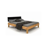 lit avec pieds carrés en chêne massif clair 160x200 et tête de lit noire - lt36005