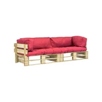 lot de 2 canapés de jardin palette  sofa banquette de jardin coussins rouge pinède meuble pro frco89235