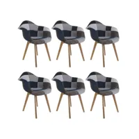 damas - lot de 6 fauteuils patchwork bleu et gris