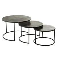 set de 3 table gigogne ronde oxidize aluminium/metal antique noir/vert 97000