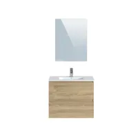 meuble de salle de bain en mélamine couleur chêne clair - longueur 80 x profondeur 45 x hauteur 85 cm