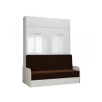 armoire lit escamotable dynamo sofa accoudoirs façade blanc brillant canapé marron 140*200 cm 20100990886