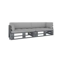 canapé fixe 2 places palette  canapé scandinave sofa avec coussins pin imprégné de gris meuble pro frco12192