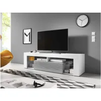 meuble banc tv - 140 cm - blanc mat / gris brillant - style design everest