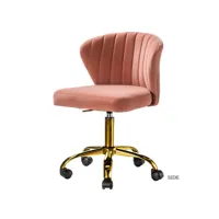 chaise de bureau moderne, chaise coquille ergonomique, fauteuil de bureau mignonne en velours , siège roulante pivotante à dossier bas réglable, pour salon, salle d'etude, rose