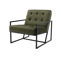 greg - fauteuil lounge en velours army et métal noir