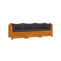 canapé de jardin 3 places avec coussins bois d'acacia massif - contemporain