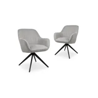 preston - lot de 2 chaises pivotantes en tissu gris pieds en métal noir preston-gri