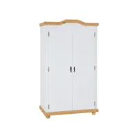 armoire münchen dressing penderie rangement vêtements avec 2 portes battantes 1 étagère et 1 tringle, en pin massif lasuré blanc