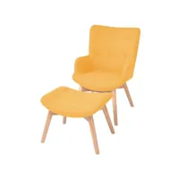 fauteuil chaise siège lounge design club sofa salon avec repose-pied tissu jaune helloshop26 1102122par3