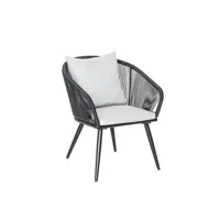 fauteuil de jardin en résine tressée structure en alu noir + coussin gris comores - jardiline