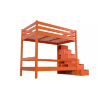 lit superposé 4 personnes adultes bois escalier cube sylvia 120x200 orange cube120sup-o