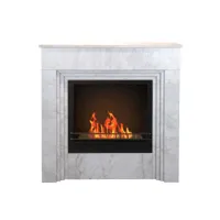 cheminée à bioéthanol bellini en bois effet marbre blanc - fabriquée en italie - l96 x p35 x h96