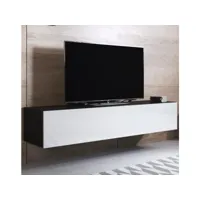 meuble tv 1 porte  160 x 30 x 40cm  noir et blanc finition brillante  3 compartiments  modèle luke h2 tvsd032blwh-1box