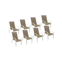 lot de 8 chaises marbella en textilène taupe - aluminium blanc