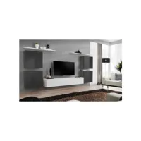 ensemble mural - switch iv - 1 vitrine - 1 banc tv - 2 étagères - blanc et graphite - modèle 2