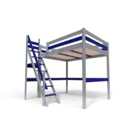 lit mezzanine bois avec escalier de meunier sylvia 140x200  gris alu,bleu 1140-gabl