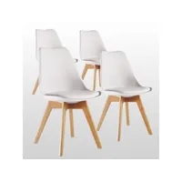 ensemble de 4 chaises de salle à manger lorenzo avec siège élégant en similicuir et pieds en bois massif - parfait pour la salle à manger, le salon - blanc