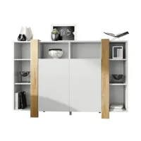 meuble blanc mat et aspect chêne (l-h-p) : 149 - 101 - 34 cm