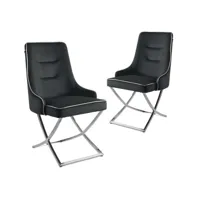 lot de 2 chaises en velours noir pieds en métal argenté lexa