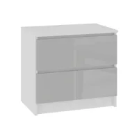 skandi - table de chevet contemporain chambre 60x55x40 cm - 2 tiroirs larges - design moderne&robuste  - table d'appoint - blanc/gris clair laqué