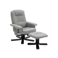 fauteuil de relaxation charly repose-pieds siège pivotant dossier inclinable assise rembourrée relax, en tissu gris et pieds noirs