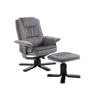 fauteuil de relaxation charles avec repose-pieds pouf siège pivotant dossier inclinable assise rembourrée relax, en velours gris