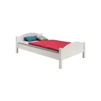 lit simple flims 100 x 200 cm lit pour enfant en pin massif lasuré blanc, avec tête et pied de lit arrondi
