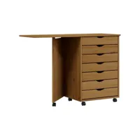 armoire de rangement, armoire roulante avec bureau moss marron miel bois de pin pks36445 meuble pro