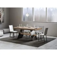 table à rallonges 8 à 14 places bois clair et pieds acier gris foncé 180 à 284cm klaro