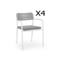 lot de 4 fauteuils coloris blanc avec coussins - l 56.5 x p 62 x h 78 cm -pegane-