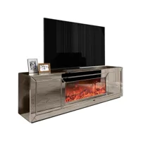meuble tv design avec cheminée artificielle intégrée en miroir bronze 200 cm de largeur collection fibramu viv-97586 fibramu