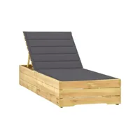 transat chaise longue bain de soleil lit de jardin terrasse meuble d'extérieur avec coussin anthracite bois de pin imprégné helloshop26 02_0012281