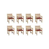 lot de chaises  de jardin 8 pièces avec coussins bordeaux bois de teck