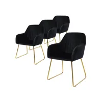 lot de 4 chaises de salle à manger noir assise en velours pieds dorés en métal 490013131
