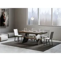 table à rallonges 6 à 20 places bois foncé avec un cadre et des pieds acier gris foncé l 160 à 420cm borys