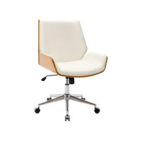 fauteuil de bureau zwolle en similicuir avec coque d'assise en bois , nature / blanc