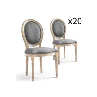 paris prix - lot de 20 chaises médaillon tissu versailles 96cm gris clair