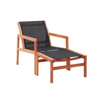 chaise longue textilène noir et eucalyptus massif clair teis