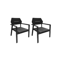 lot de 2 fauteuils bas de jardin en aluminium et tissu gris - cancun 95187035lot2