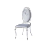 chaise médaillon velours et pieds métal argenté effet miroir joliva - lot de 4-couleur gris clair