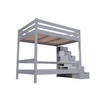 lit superposé 4 personnes adultes bois escalier cube sylvia 140x200  gris aluminium cube140sup-ga
