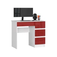 mir - bureau informatique style moderne - 90x77x50 - 4 grands tiroirs - rouge
