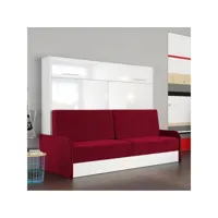 armoire lit escamotable vertigo sofa façade blanc brillant canapé accoudoirs rouge 160*200 cm 20100991112