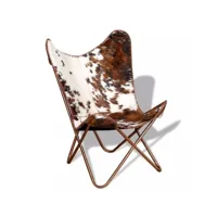 vidaxl chaise papillon cuir véritable de vache marron et blanc 243696