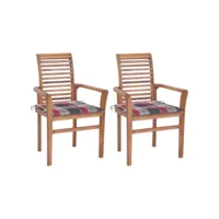 lot de 2 chaises  chaises de salle à manger chaises à dîner  avec coussins à carreaux rouge teck meuble pro frco68839