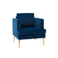 fauteuil salon en velours, fauteuil club moderne en velours avec coussin amovible et pieds en métal doré, canapé capitonné en velours, bleu
