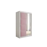 armoire de chambre tapila 2 blanc/rose 120 avec 2 portes coulissantes style contemporain penderie (tringle) avec étagères