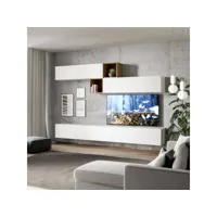 ensemble mural de salon meuble tv suspendu 4 éléments muraux en bois blanc a110 itamoby