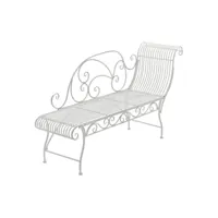 banc de jardin banquette design en fer forgé blanc vieilli dossier côté droit 156x46 cm mdj10190